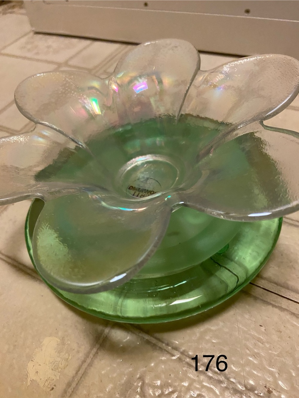 Bowring Iridescent Glass Flower tapered candle Dish